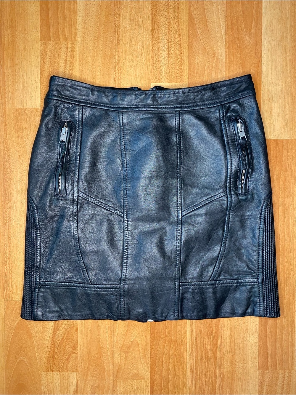 Allsaints Spitalfields Black Leather Biker Pencil Skirt